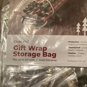 GIFT WRAP STORAGE BAG. This clear PVC fits up to 40 inch rolls. trimmed in gold.